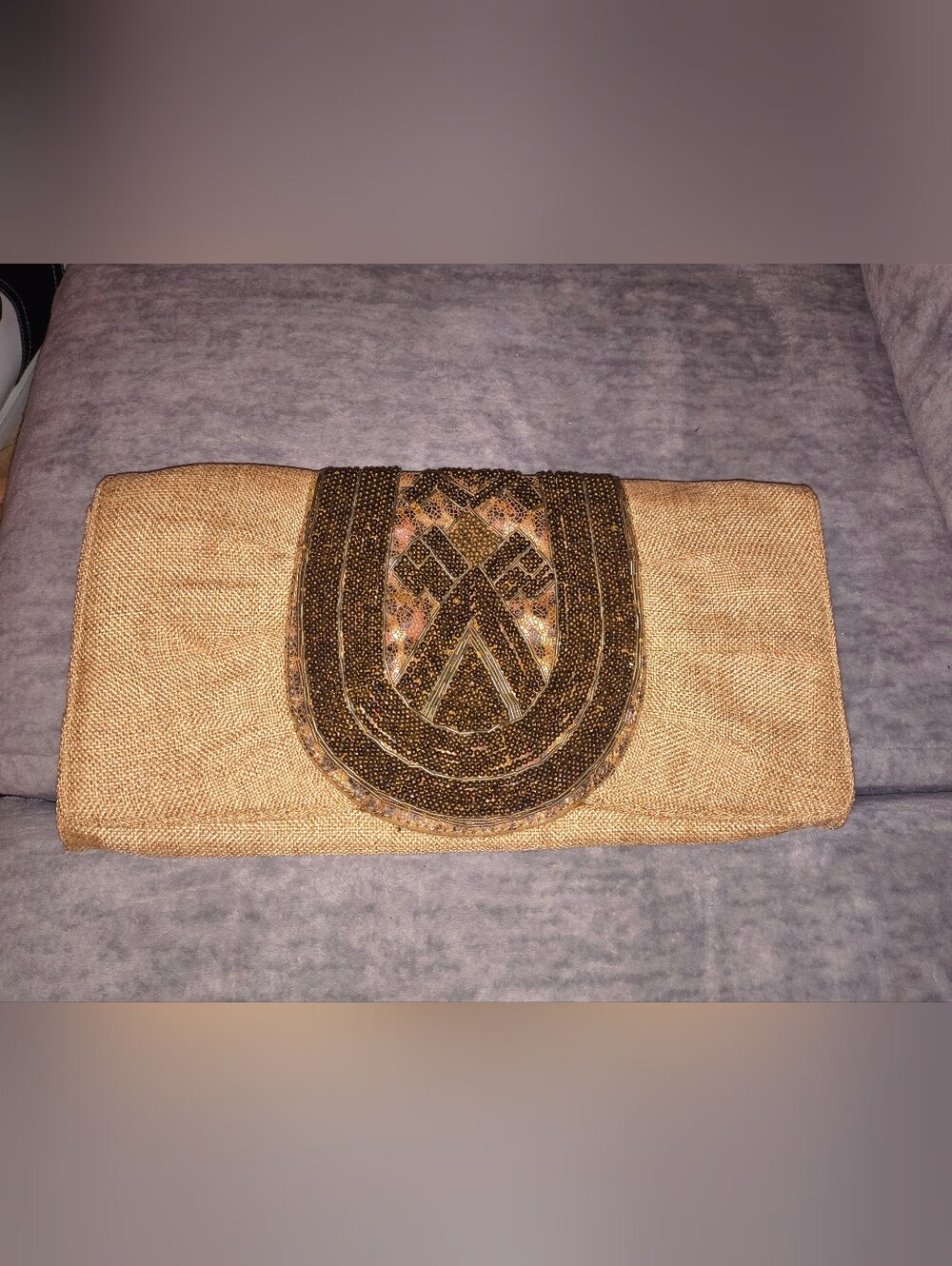 Beaded Tan Woven Clutch Handbag Chico